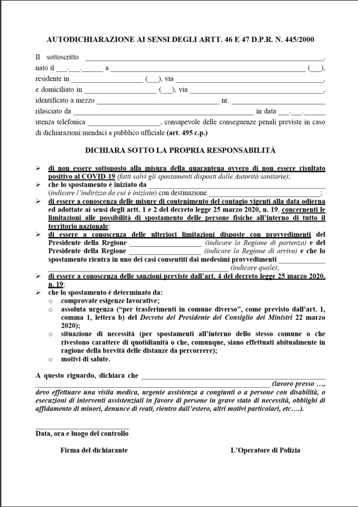 Autocertificazione ai sensi degli artt. 46 e 47 D.P.R. n.445/2000